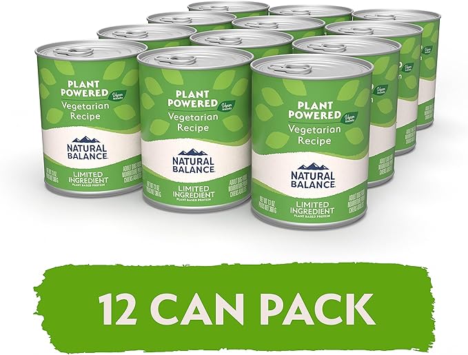 Natural Balance Limited Ingredient Adult Wet Canned Dog Food with Vegan Plant Based Protein and Healthy Grains, Vegetarian Recipe, 13 Ounce (Pack of 12)