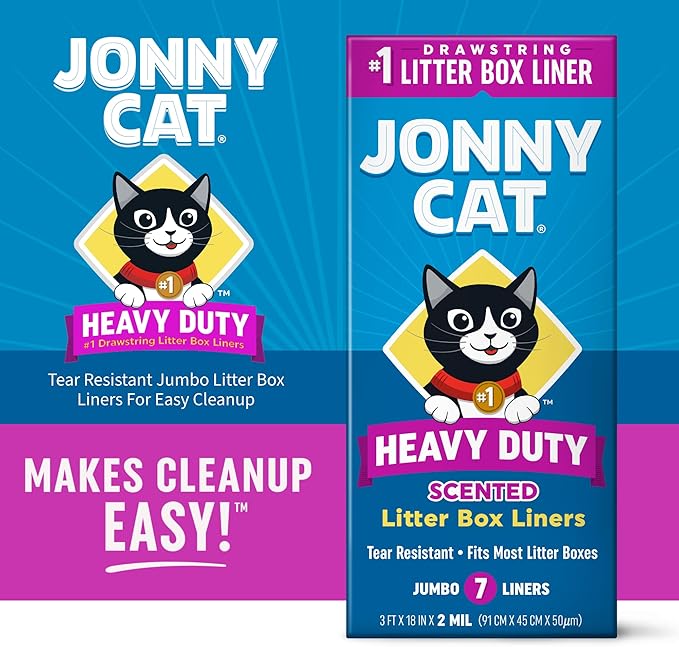 Jonny Cat Litter Box Liners: Fresh Scent - Heavy Duty - Tear & Leak Resistant - Drawstring Close - Jumbo, 7 Count