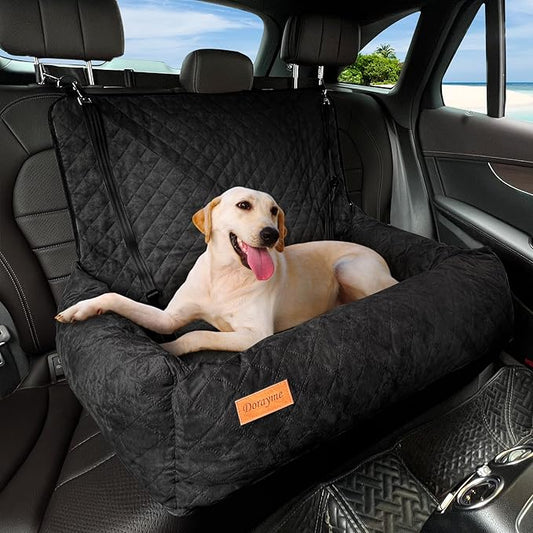 Dog Car Seat Pet Booster Car Seat for Mid/Large Dogs, Dog Car Seat is Safe and Comfortable, and can be Disassembled for Easy Cleaning, Comfy Ultra Soft Car Travel Bed (Black Soft Medium Dog Car Seat)