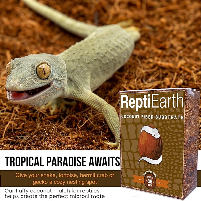 ReptiEarth Reptile Bedding, Fluffy Coconut Fiber Substrate 36 Quart Organic Coco Ready to Use for Bioactive Snake Terrarium, Lizard Tanks with Plants, for Frog, Tarantula or Hermit Crab Habitat (4 Pk)