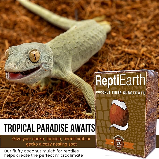 ReptiEarth Reptile Bedding, Fluffy Coconut Fiber Substrate 36 Quart Organic Coco Ready to Use for Bioactive Snake Terrarium, Lizard Tanks with Plants, for Frog, Tarantula or Hermit Crab Habitat