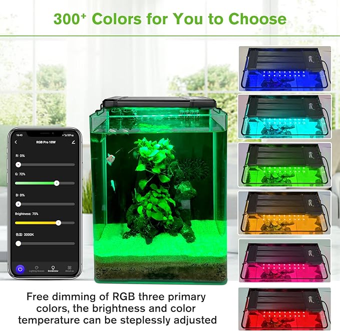 hygger 60W Smart Aquarium Light, Bluetooth LED Light with App Control, Full Spectrum Fish Tank Light with 24/7 Lighting Cycle, 5 Modes, Adjustable Timer, for 48"-55" Freshwater Planted Tank