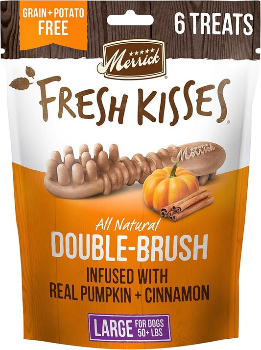 Merrick Fresh Kisses Natural Dental Chews, Treats Infused with Pumpkin and Cinnamon for Large Dogs Over 50 Lbs - 10 oz. Pouch