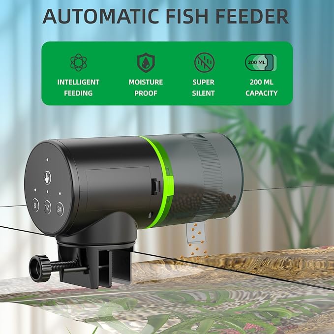 FREESEA Automatic Fish Feeder for Aquarium: Auto Fish Food Dispenser with Timer for Small Tank Betta Turtle - Battery Vacation Self Feeding for Flakes