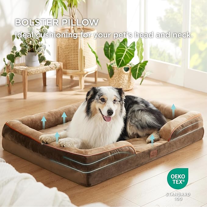 Bedsure Orthopedic Dog Bed for Extra Large Dogs - XL Plus Waterproof Dog Sofa Beds, Supportive Foam Pet Couch Bed with Removable Washable Cover, Waterproof Lining and Nonskid Bottom, Brown