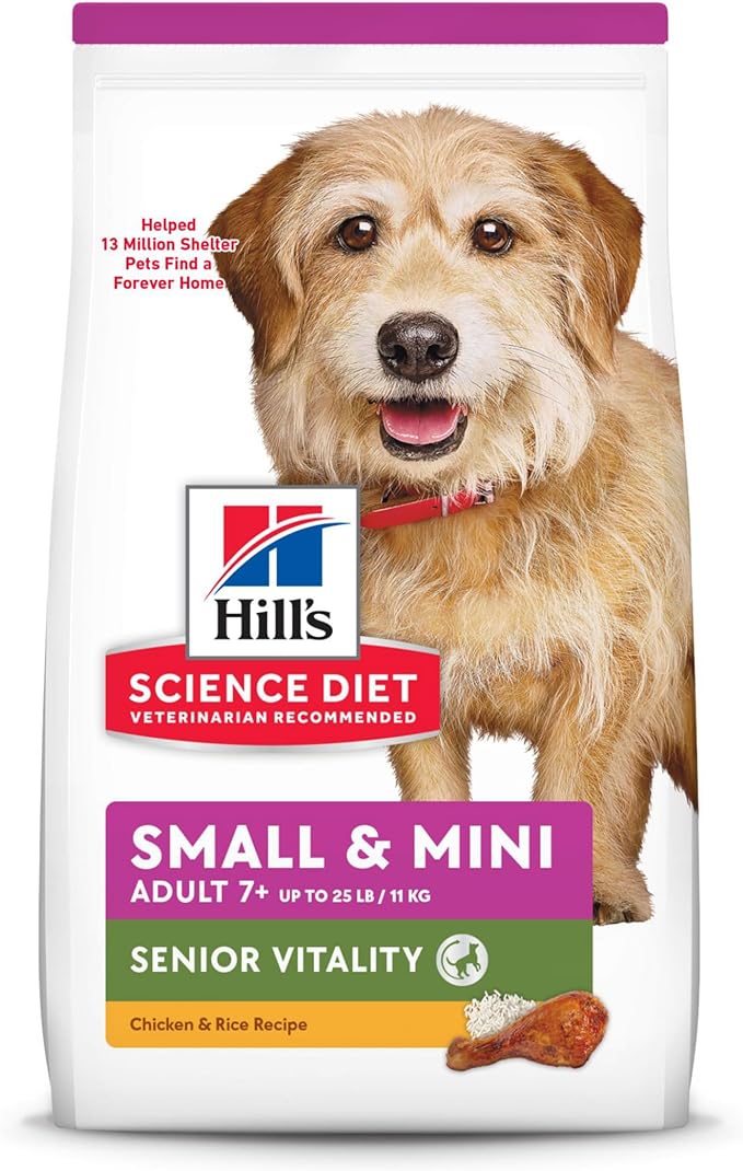 Hill's Science Diet Senior Vitality, Senior Adult 7+, Small & Mini Breeds Senior Premium Nutrition, Dry Dog Food, Chicken & Rice, 3.5 lb Bag