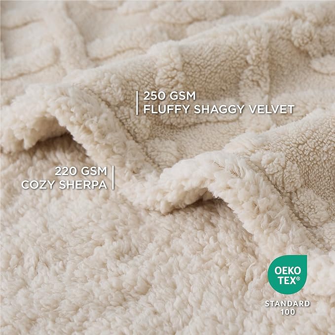 Bedsure Waterproof Dog Blankets for Large Dogs - Pet Blanket for Couch Protector Washable, Premium Jacquard Coral Fleece Cat Throw Blanket, Soft Plush Reversible Furniture Protection, 50"x60", Cream