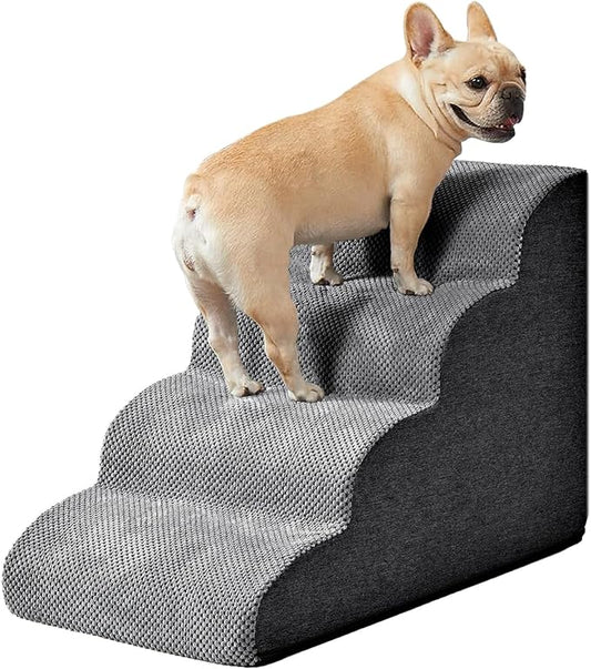 Dog Stairs for Bed,Non-Slip Dog Stairs for Small Dogs,4-Step Dog Steps for Bed,Comfortable Pet Steps for Small Dogs,Safe Dog ramp for Bed,pet Stairs for Small Dogs (Black, Medium, 4)