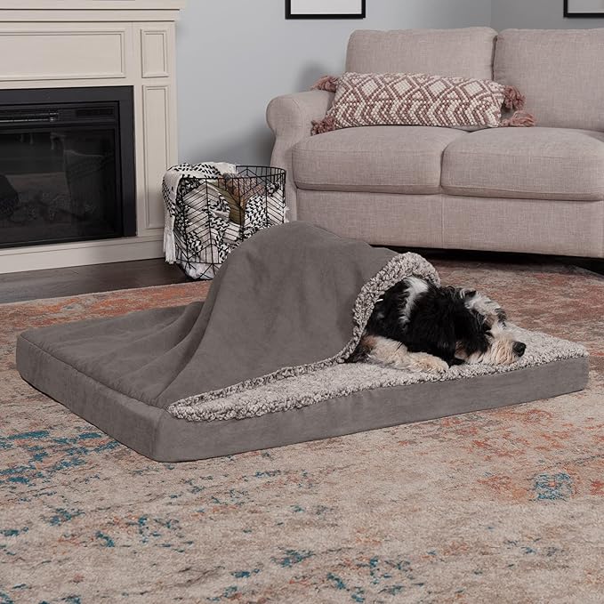 Furhaven Orthopedic Dog Bed for Large/Medium Dogs w/ Removable Washable Cover, For Dogs Up to 55 lbs - Berber & Suede Blanket Top Mattress - Gray, Large