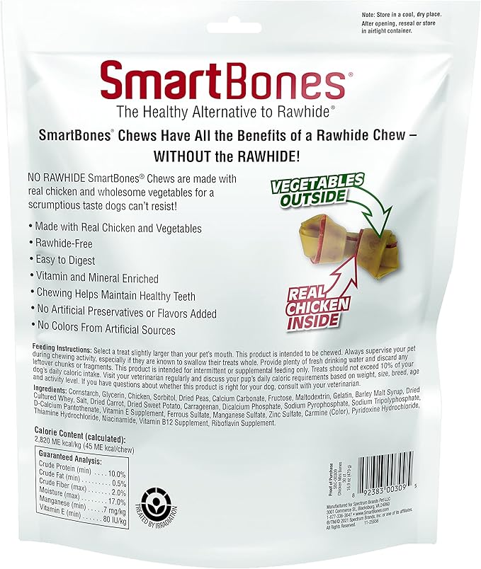 SmartBones with Chicken Mini Chews 30 Count, Rawhide-Free Chews for Dogs, No Artificial Preservatives or Flavors Added, 16.9 OZ (SBC-00309)
