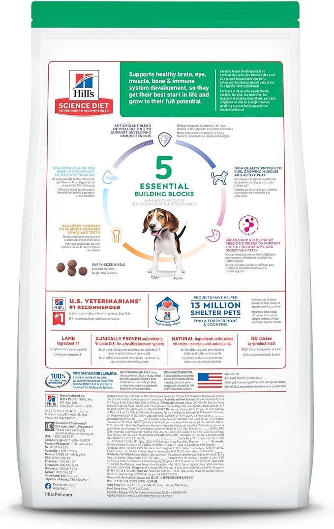 Hill's Science Diet Puppy, Puppy Premium Nutrition, Dry Dog Food, Lamb & Brown Rice, 4 lb Bag