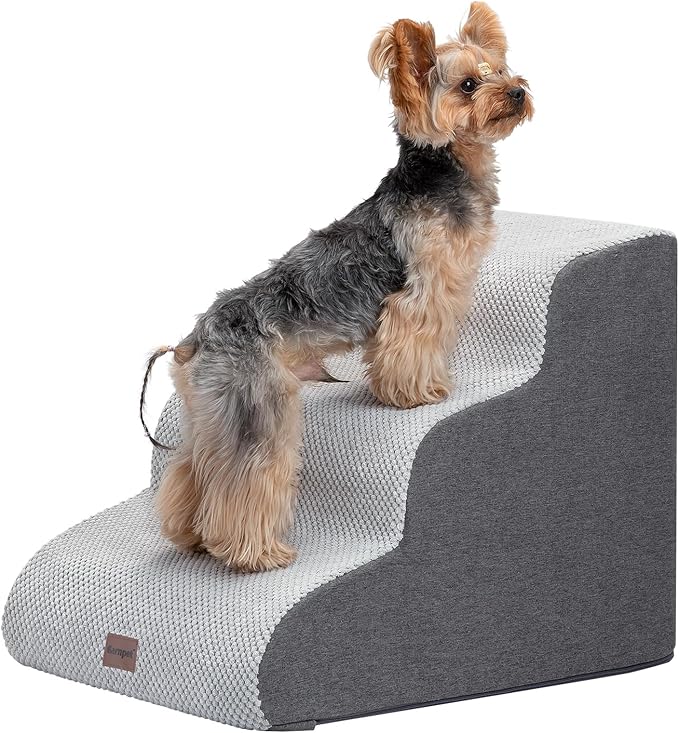 Dog Stairs for Couch Sofa and Chair, 3-Step Dog Steps for Small Dogs and Cats, Non-Slip Indoor Pet Step, Light Grey