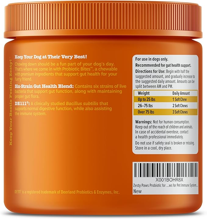 Zesty Paws Probiotics for Dogs - Digestive Enzymes for Gut Flora, Digestive Health, Diarrhea & Bowel Support - Clinically Studied DE111 - Dog Supplement Soft Chew for Pet Immune System - Pumpkin