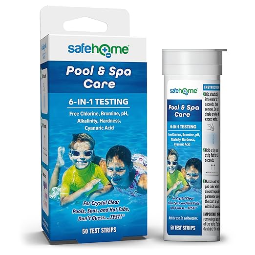 Safe Home® 6-Way Pool & Spa Care – 50 Medical Grade Strips/Kit – Test Freshwater or Saltwater – Chlorine, Bromine, pH, Alkalinity, Hardness, & Cyanuric Acid