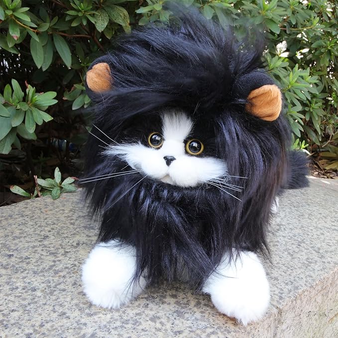 Lion Mane Wig for Cat Costume Pet Adjustable Washable Comfortable Fancy Lion Hair Cat Clothes Dress for Halloween Christmas Easter Festival Party Activity (Large, Black)