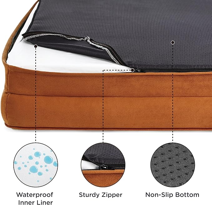 Bedsure Orthopedic Dog Bed for Extra Large Dogs - XL Plus Waterproof Dog Sofa Beds, Supportive Foam Pet Couch Bed with Removable Washable Cover, Waterproof Lining and Nonskid Bottom, Caramel