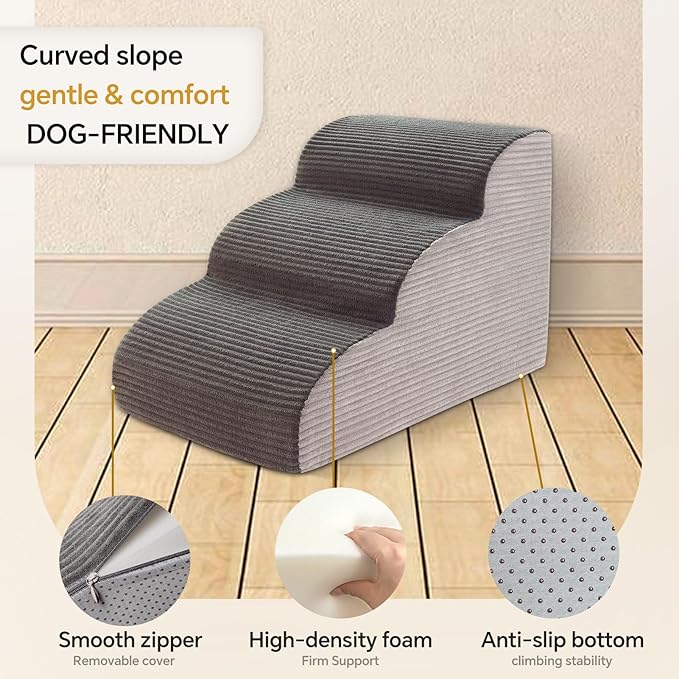 Dog Stairs 15.7”H, Dog Steps Ramp for High Bed and Couch, Dog Ramp with Durable Non-Slip Washble Fabric Cover, Pet Stairs for Small Dogs and Cats or Pets Joints, 3-Tiers