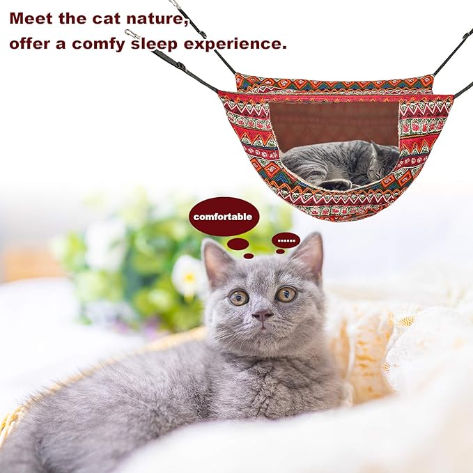 Cat Cage Hammock,Hanging Soft Pet Bed for Kitten Ferret Puppy Rabbit or Small Pet,Double Layer Hanging Bed for Pets,2 Level Indoor Bag for Spring/Summer/Winter (Ethnic Style)