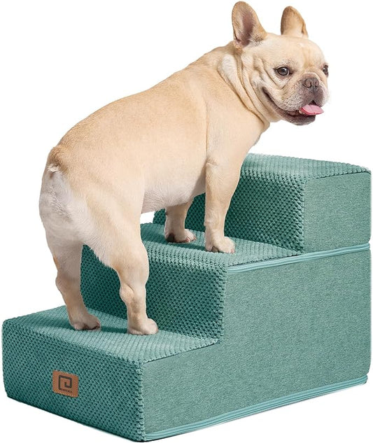 EHEYCIGA Dog Stairs for Small Dogs 13.5" H, 3-Step Dog Steps for Couch Sofa and Chair, Pet Steps for Small Dogs and Cats, Non-Slip Balanced Dog Indoor Ramp, Teal