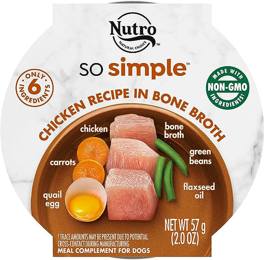 Nutro So Simple Meal Complement Adult Wet Dog Food Chicken Recipe in Bone Broth, 2 oz. Tubs, (Pack of 10)