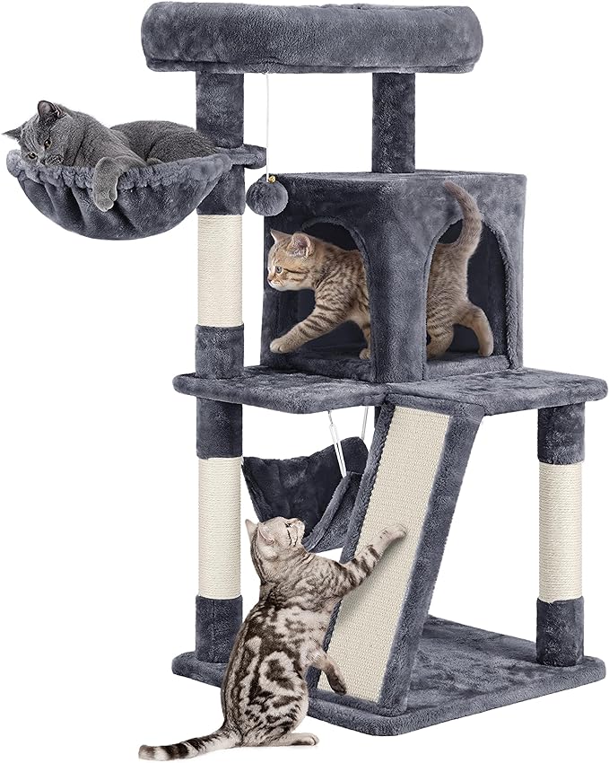 Yaheetech Cat Tree Cat Tower, 40-Inch Cat Condo with Oversized Soft Platform, Scratching Board, Basket and Hammock, Cat Furniture for Kittens Cats Pets, Dark Gray