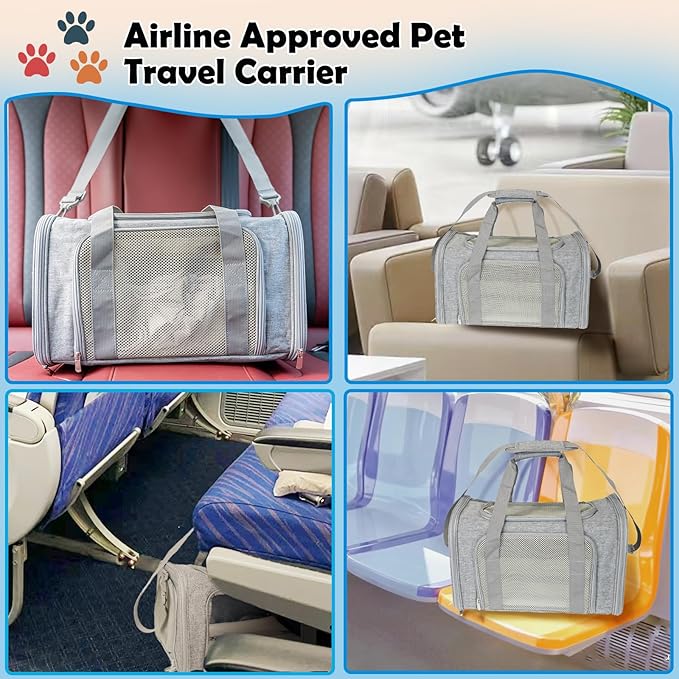 Dog Cat Carrier Pet Carriers for Small Medium Large Cats Dogs Carrier Soft Sided Small Puppy Dog Carrier Portable Foldable Airline Approved Dog Cat Travel Carrier Grey Medium