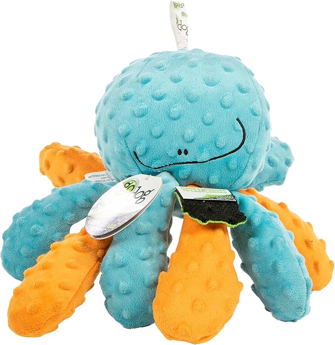 goDog Crazy Tugs Octopus Squeaky Plush Tug Dog Toy, Chew Guard Technolog - Multi Color, Large