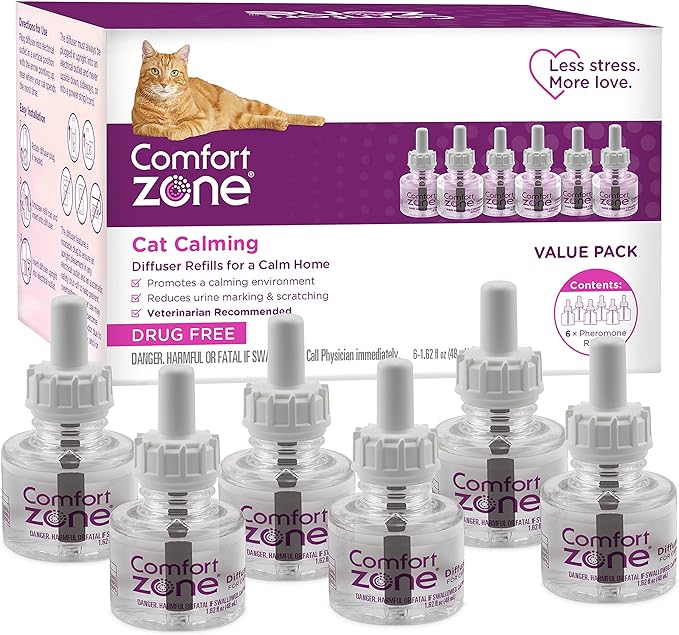 Comfort Zone Cat Calming Diffuser Refills Value Kit: 6 pack; Pheromones to Reduce Stress, Spraying & Scratching