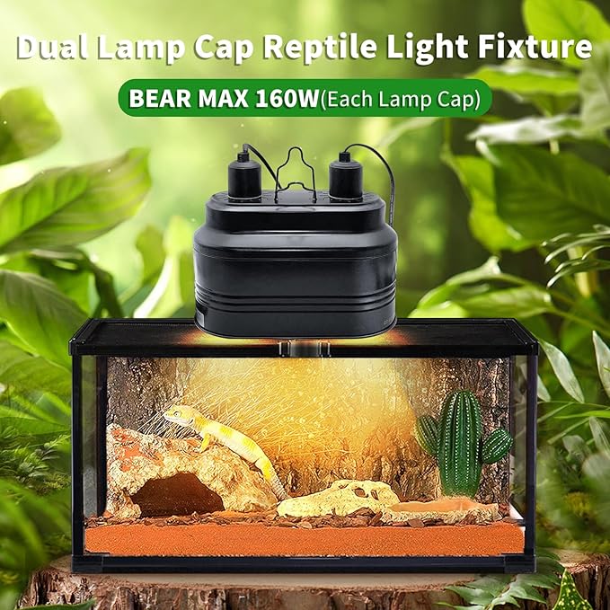 Dual Reptile Light Fixture, Max 160W Dual Reptile Heat Lamp Fixture, Double Dome Lamp Fixture UVB Light Fixture, Optical Reflector Lampshade with 2 Indenpent Switches