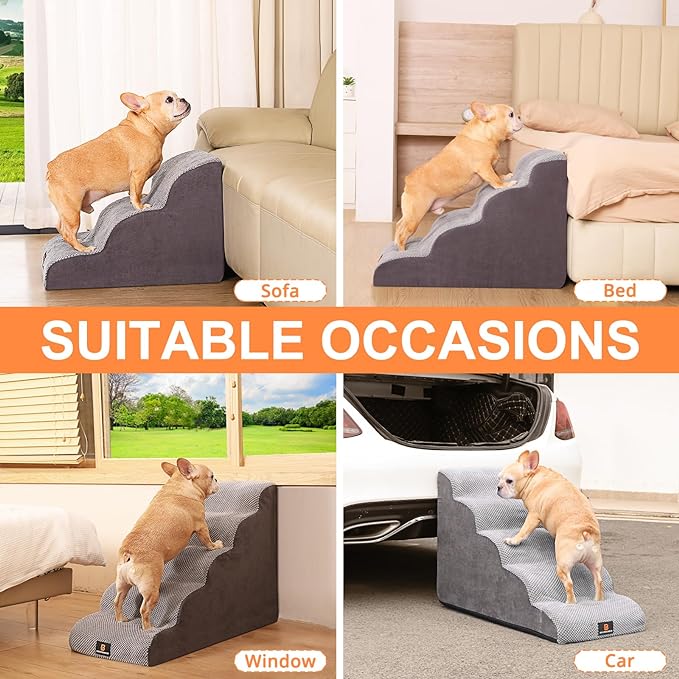 Dog Stairs for Small Dogs, Dog Steps for Bed, 3 Step Dog Stairs for Medium Dogs, Pet Stairs for High Beds and Couch, Pet Steps for Bed, Non-Slip Balanced Stable Bed Stairs for Dog, Grey