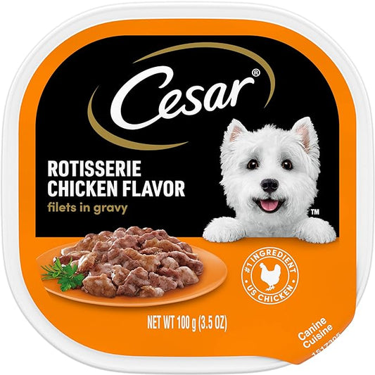 CESAR Filets in Gravy Adult Wet Dog Food, Rotisserie Chicken Flavor, 3.5 oz. Easy Peel Trays, Pack of 24