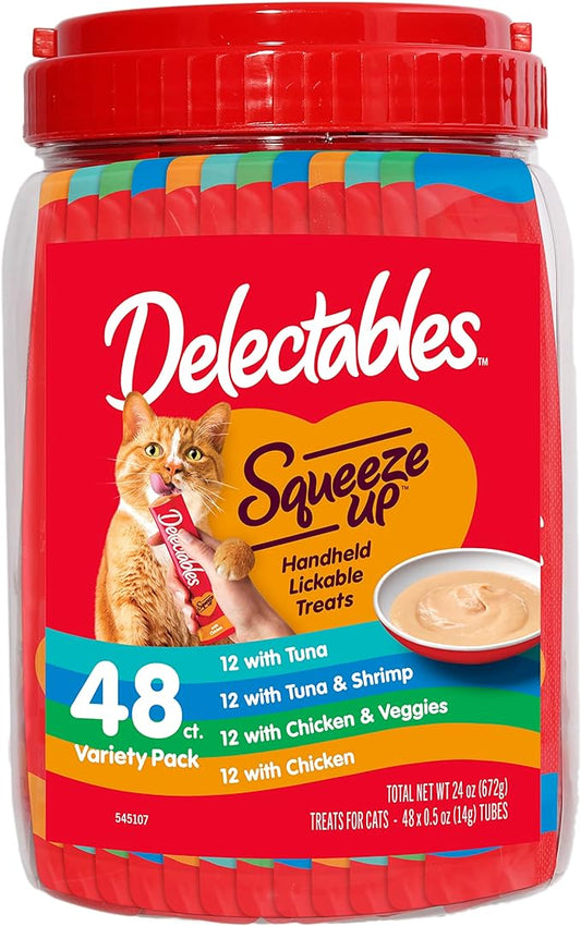 Hartz Delectables Squeeze Up Variety Packs Interactive Lickable Wet Cat Treats, case of 48