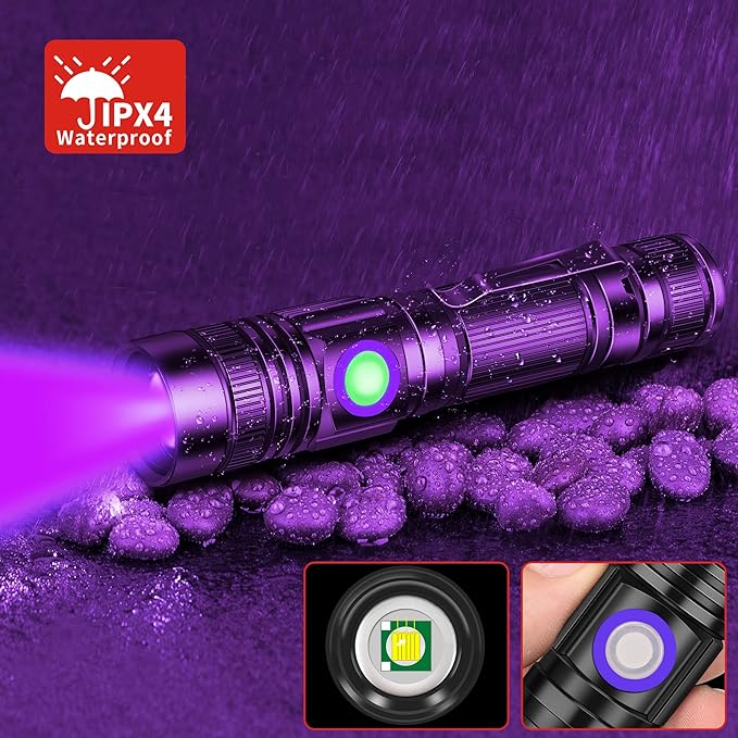 DARKBEAM UV Flashlight 395nm Blacklight Rechargeable USB, Wood's lamp Ultraviolet Black Light Handheld LED Portable with Clip, Resin Curing, Anti-Counterfeit, Detector for Pet Dog Urine, 2 Pack