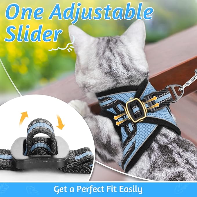 rabbitgoo Cat Harness and Leash Set for Walking Escape Proof, Adjustable Soft Kittens Vest with Reflective Strip for Cats, Comfortable Outdoor Vest, Light Blue, S