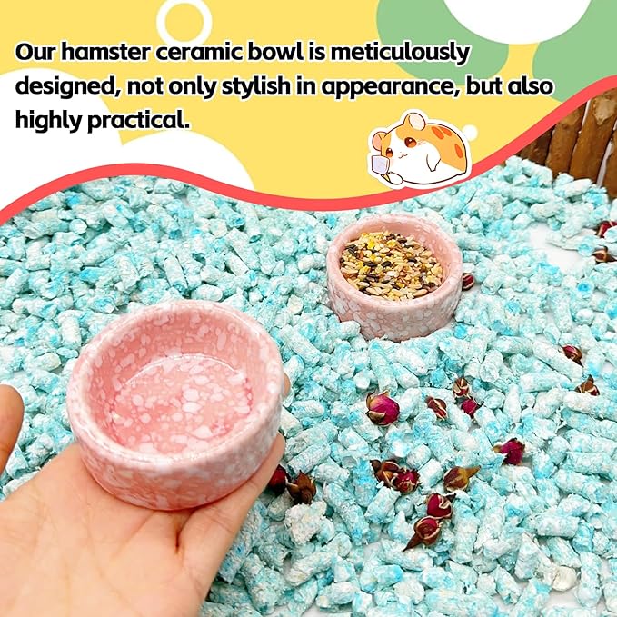 kathson 4 Pcs Hamster Food Bowl Guinea Pig Ceramic Water Bowl Small Animal Feeding Dish for Dwarf Hamster Gerbil Syrian Ferret Hedgehog Chinchilla Bunny (Pink)