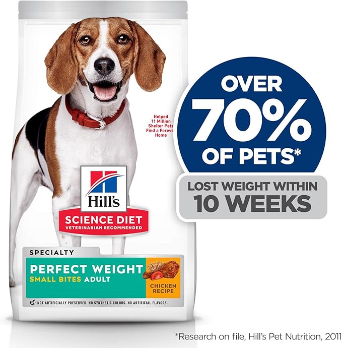 Hill's Science Diet Perfect Weight, Adult 1-6, Weight Management Support, Small Kibble, Dry Dog Food, Chicken Recipe, 25 lb Bag