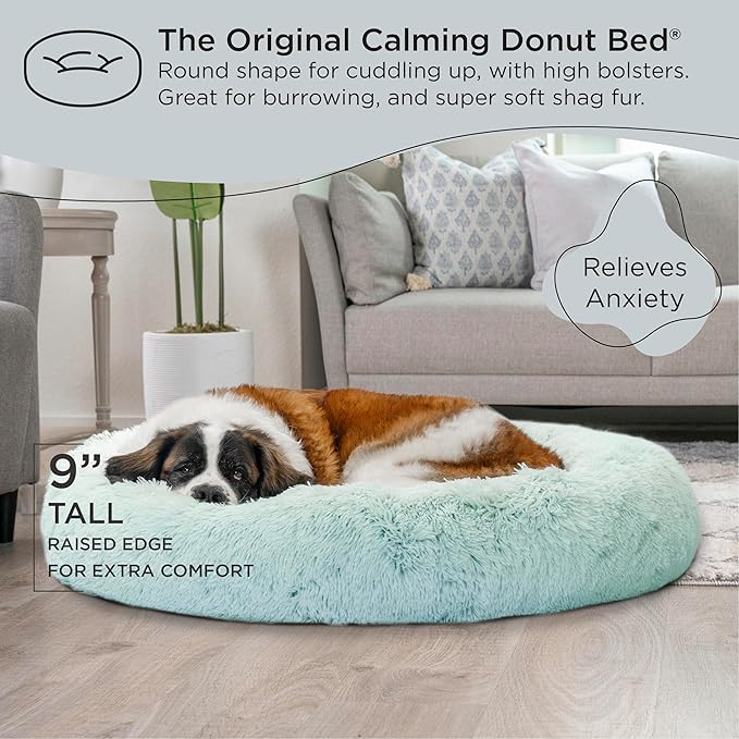 Best Friends by Sheri The Original Calming Donut Cat and Dog Bed in Shag Fur Baby Blue, Extra Large 45"