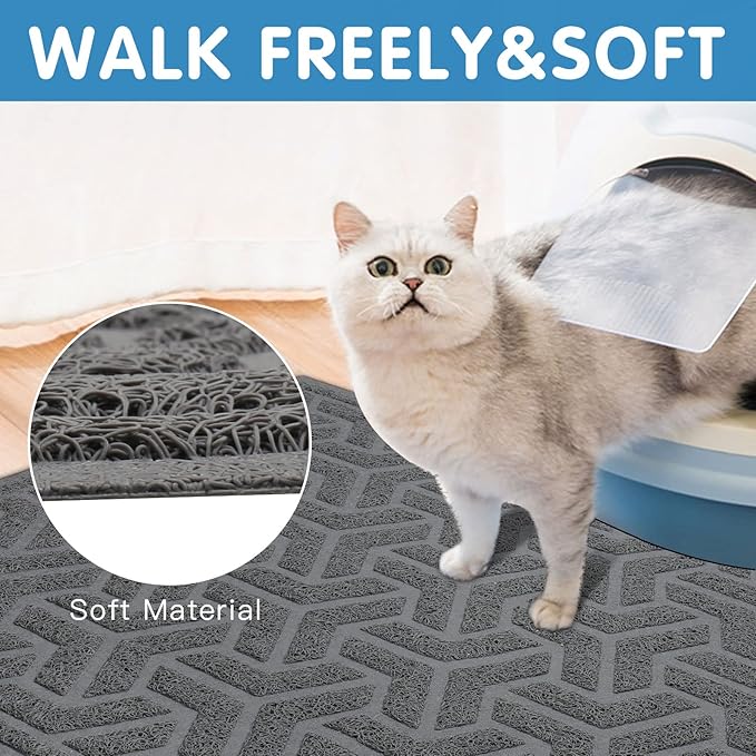 UPSKY Cat Litter Mat, Litter Trapping Mat Soft on Kitty Paws, Large Litter Box Mat 46" x 35" Scatter Control for Cat Litter, Waterproof and Anti-Slip Cat Mat