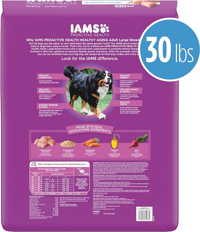 IAMS Healthy Aging Adult Large Breed Dry Dog Food for Mature and Senior Dogs with Real Chicken, 30 lb. Bag