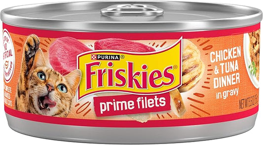 Purina Friskies Gravy Wet Cat Food, Prime Filets Chicken & Tuna Dinner in Gravy - (Pack of 24) 5.5 oz. Cans