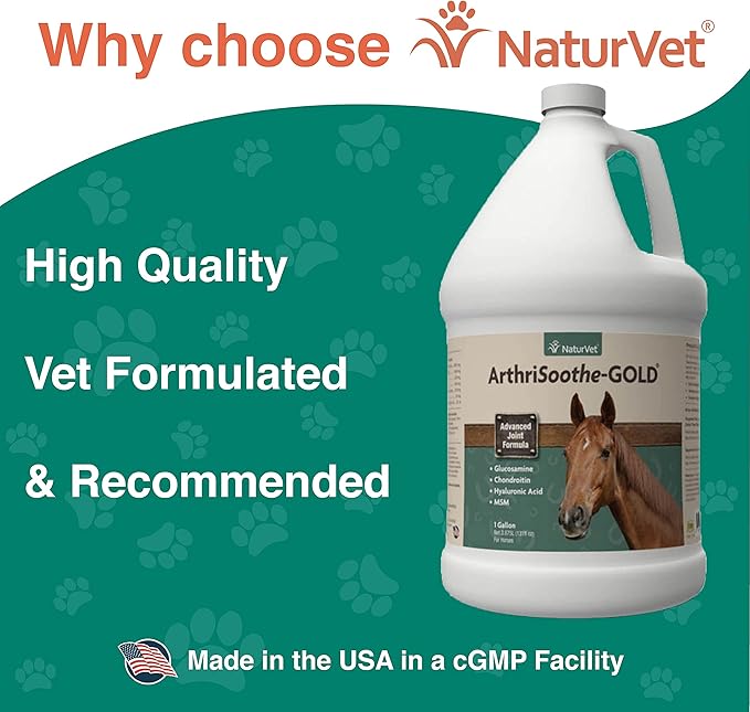 NaturVet ArthriSoothe-Gold Advanced Equine Glucosamine Joint Supplement Formula for Horses, Liquid, Made in The USA with Globally Source Ingredients 1 Gallon