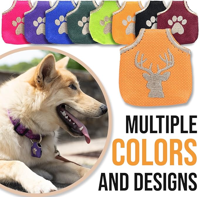 Dog Tag Cover, Orange Deer Head - Quiet Noisy Pet Tags - Fits Up to Four Pet IDs - Dog Tag Cover Protects Metal Pet IDs from Tarnish, Made of Durable Nylon, Universal Fit, Machine Washable