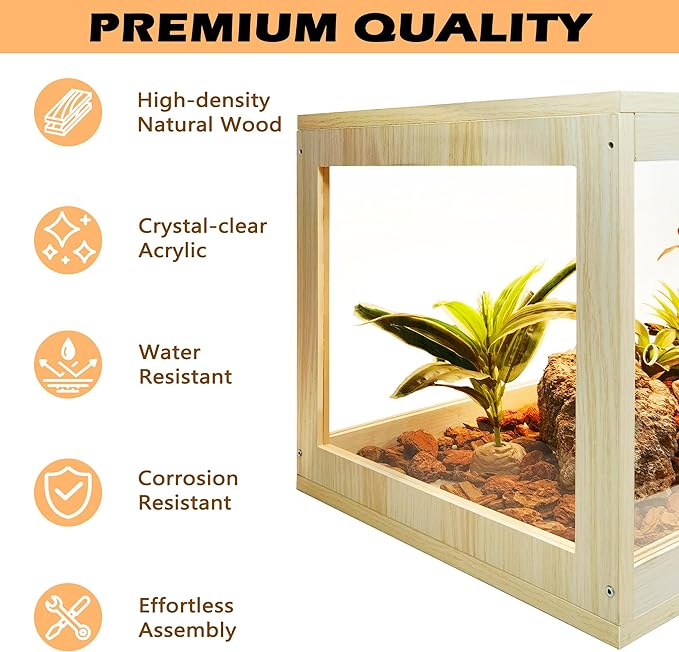 28 Gallon Terrarium, Reptile Habitat, Durable Quality, Suitable for All Types of Reptile, Hamsters, Snakes, Oak Color