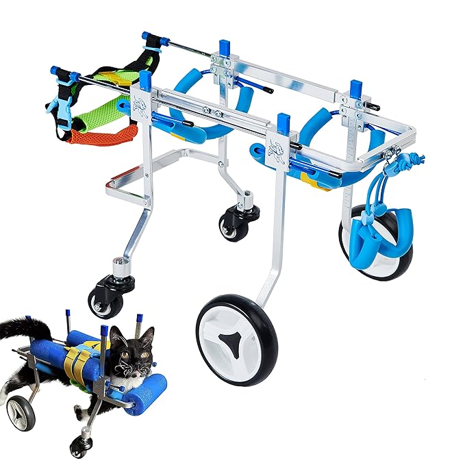 Adjustable 4-Wheel Dog Cart/Wheelchair, Animal Exercise Wheels，for Pet/Doggie Wheelchairs with Disabled Hind Legs Walking(7-Size) (XS)