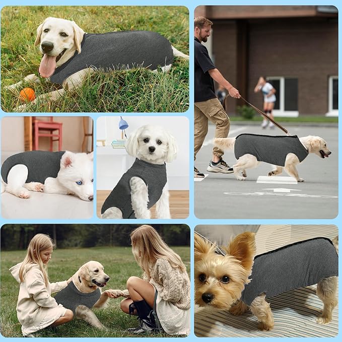 AURUZA Dog Recovery Suit After Surgery, Soft Breathable Dog Onesie for Surgery Female Male, Anti Licking Dog Surgical Suit (Grey,L)