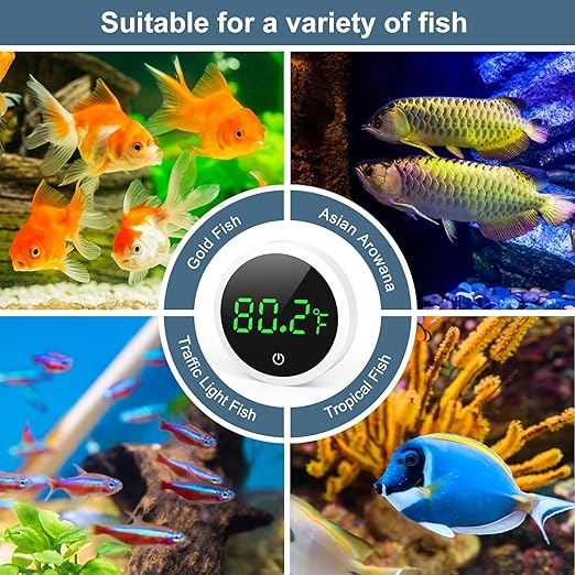 Upgraded Aquarium Thermometer, Wireless Digital Fish Tank Thermometer with Touch Screen, ±0.1°F High Precision, 5S Refresh Speed, Stick-on Thermometer for Aquariums, Glass Containers