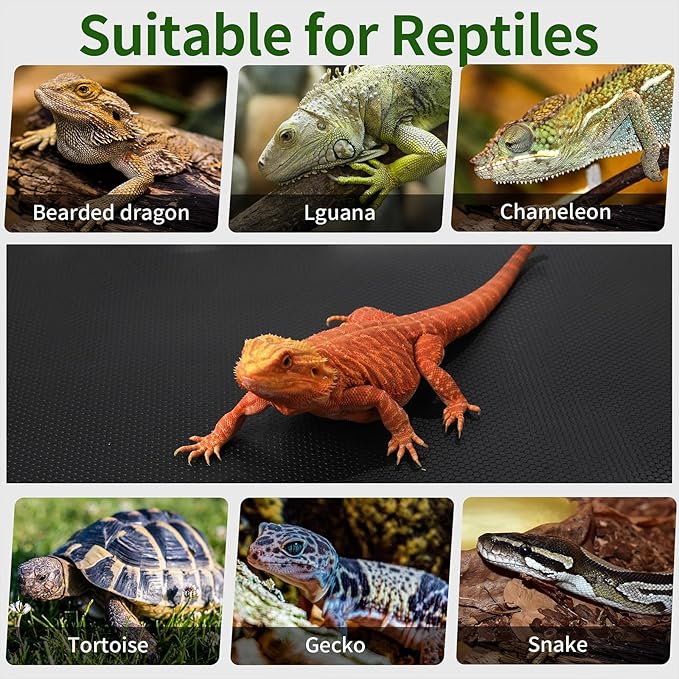 Bearded Dragon Tank Accessories, Reptile Mat, Reptile Terrarium Substrate Liner for Leopard Gecko, Lizard, Snake, Tortoise, Iguana Non-Adhesive Reptile Flooring (18"x36" Black)