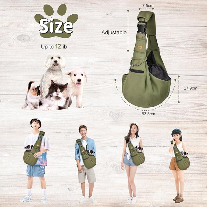 CUBY Dog and Cat Sling Carrier - Hands Free Reversible Pet Papoose Bag - Soft Pouch and Tote Design - Suitable for Puppy, Small Dogs Cats Outdoor (Green, Adjust strap 2.0)