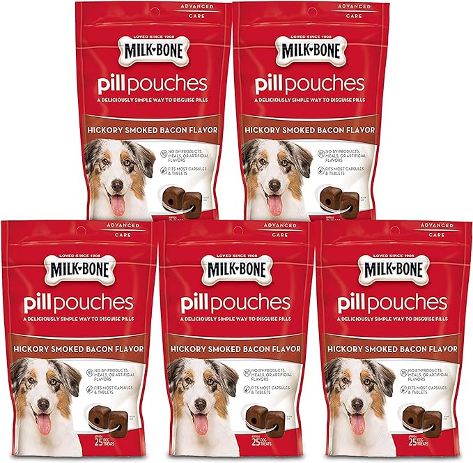 Milk-Bone Pill Pouches Dog Treats, Hickory Smoked Bacon Flavor, 6 Ounce (Pack of 5)