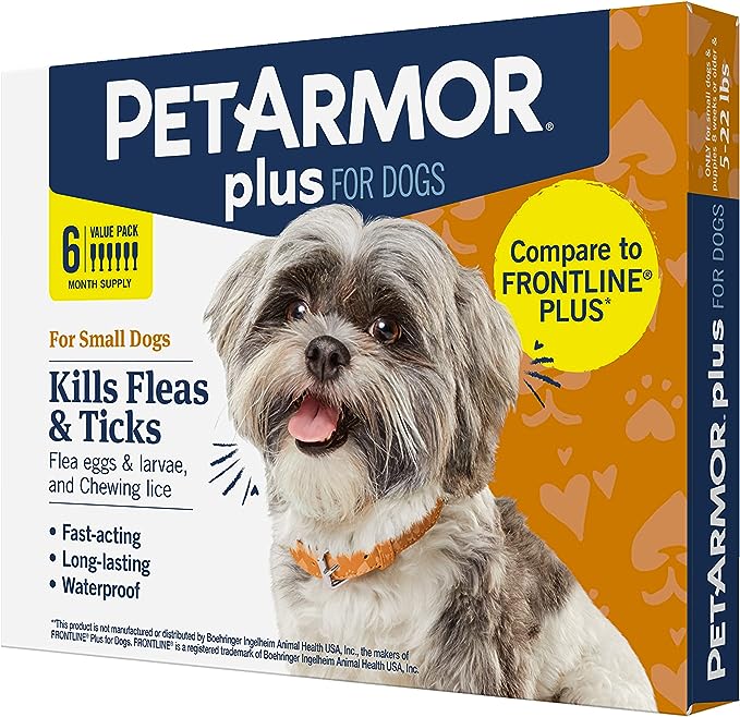 PetArmor Plus for Dogs Flea and Tick Prevention for Dogs, Long-Lasting & Fast-Acting Topical Dog Flea Treatment, 6 Count, small